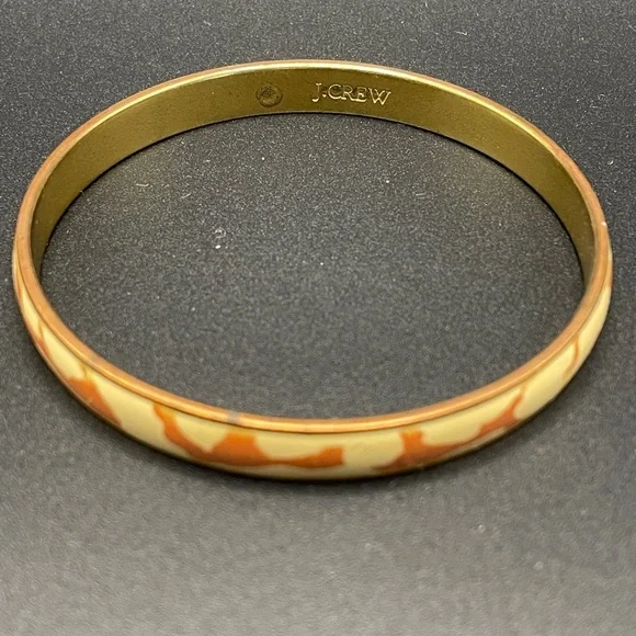 Vintage J.Crew Cream & Orange Enamel Bangle Bracelet - Gold-Tone - RARE! 🦒 💛 - Picture 3 of 6